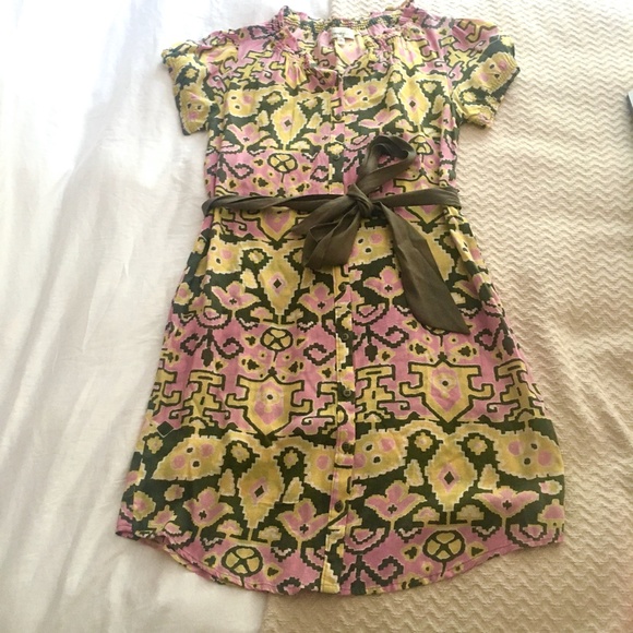 ANTHRO Porridge button up print dress waist tie - Picture 2 of 8